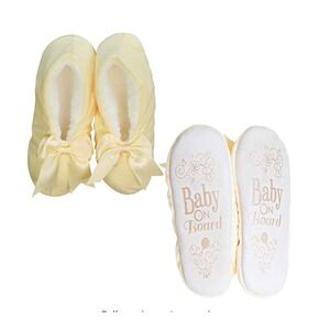 New Faceplant Dreams "Baby on Board" Bow Yellow Footsie Slippers, Small 5/6